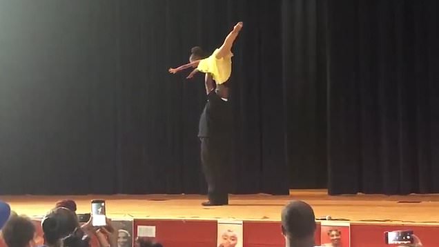 Father Joins His Young Daughter On Stage As Her Partner In Dance Recital